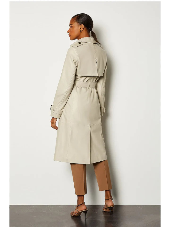 Women's Beige Sheepskin Leather Trench Coat