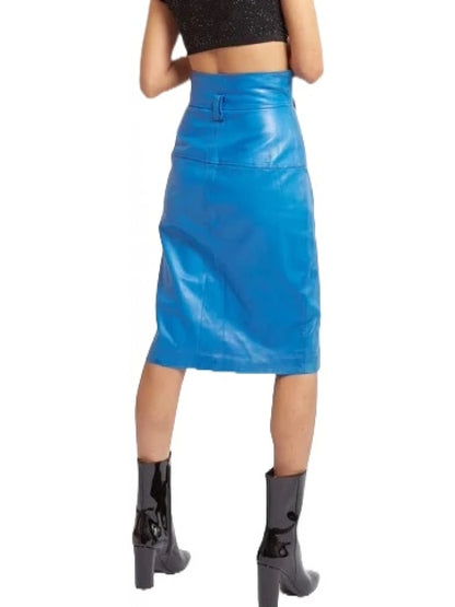 A-Line Blue Leather Skirt