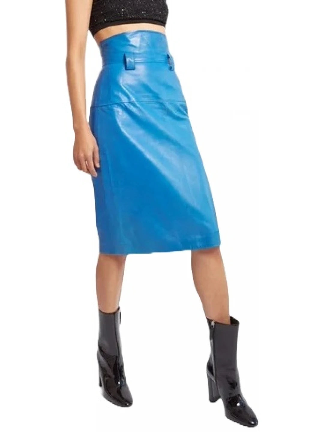 A-Line Blue Leather Skirt