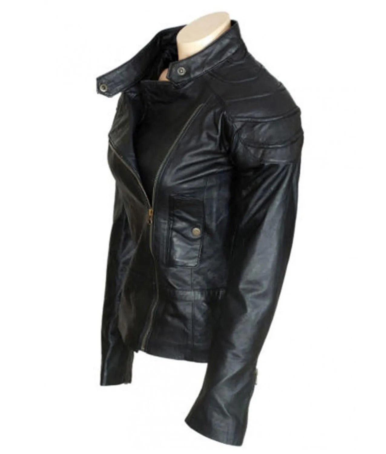 Sleek Angelina Jolie Leather Jacket from "Wanted"