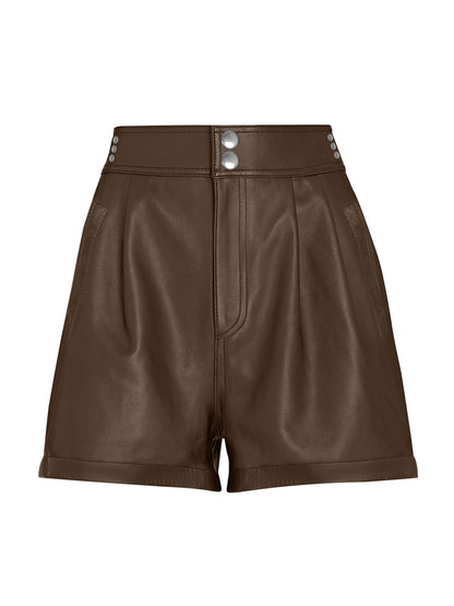 Women’s Brown High-Waisted Leather Shorts