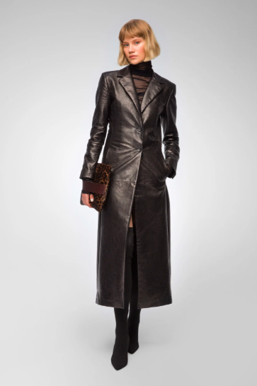 Women's Black Leather Blazer Coat