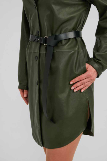 Women's Khaki Premium Leather Coat