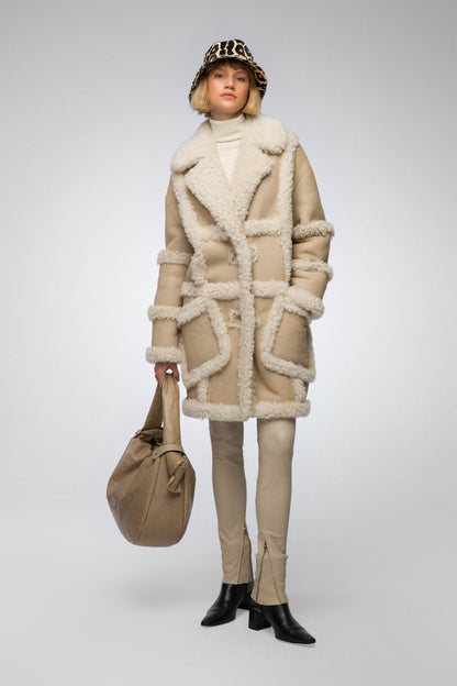 Women's Shearling B7 Bomber Leather Coat In Beige