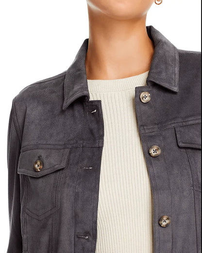 Women's Gray Suede Trucker Leather Jacket