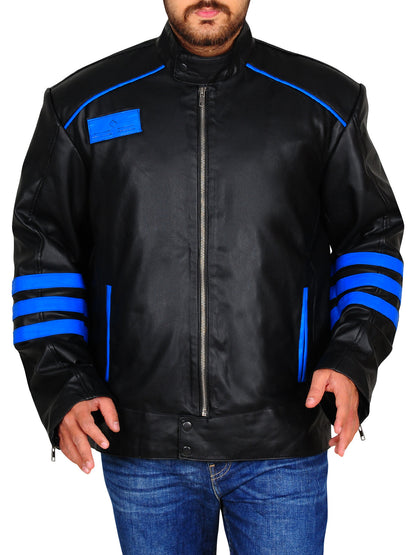 Black & Blue Biker Leather Jacket