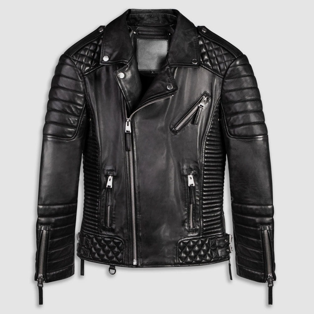 Men's Quilted Black Biker Leather Jacket