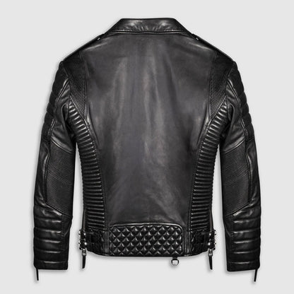 Men's Quilted Black Biker Leather Jacket