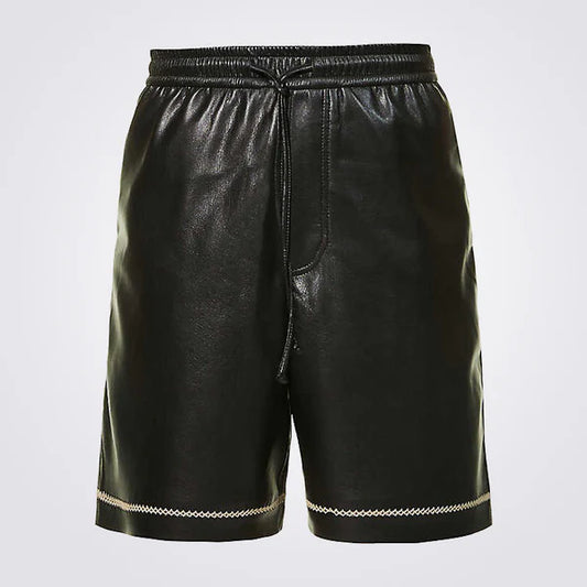 Black Leather Shorts with Contrast Stitching