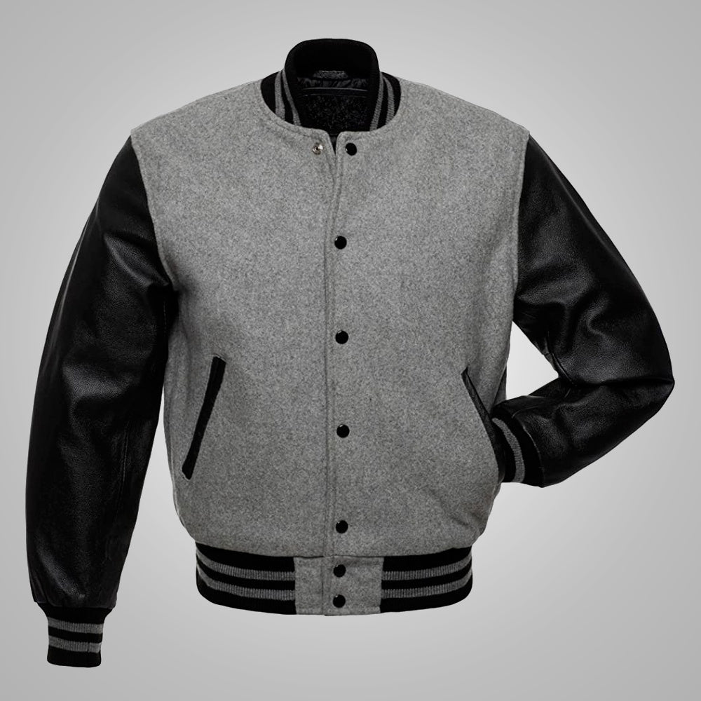 Men's Baseball Black and Grey Letterman Jacket