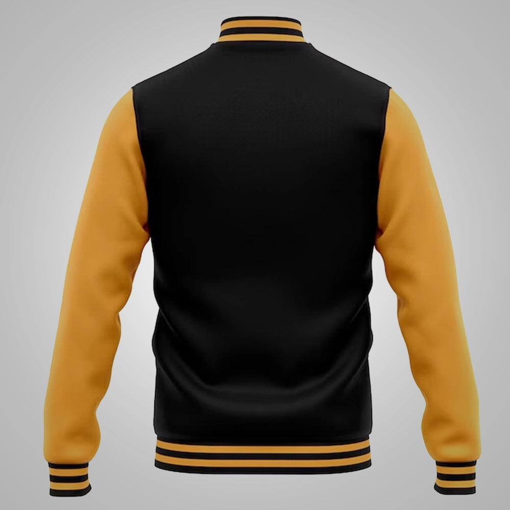 Men's Baseball Style Black and Yellow Varsity Jacket