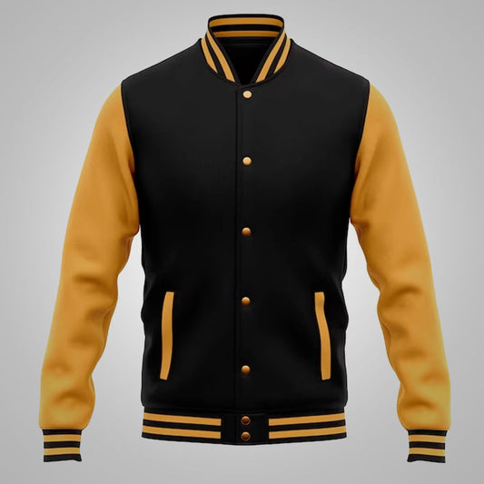 Men's Baseball Style Black and Yellow Varsity Jacket