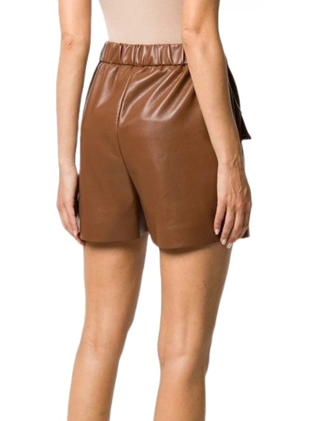 Brown Leather Shorts with Flap Pockets for Women