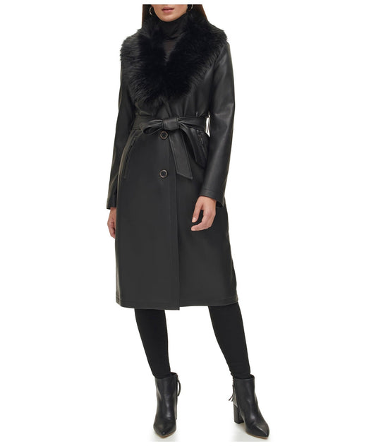 Women's Fur Sheepskin Leather Coat In Black