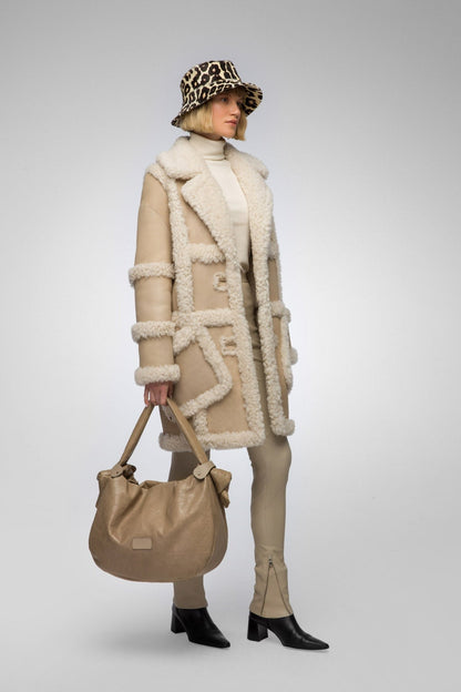 Women's Shearling B7 Bomber Leather Coat In Beige