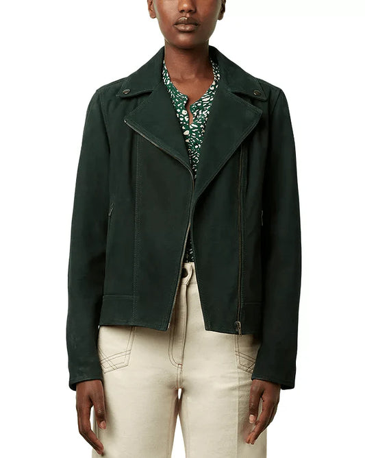 Women's Royal Green Suede Biker Jacket