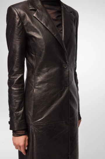 Women's Black Leather Blazer Coat