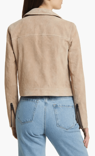 Women's Suede Biker Leather Jacket with Tan Beige