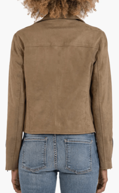 Women's Suede Leather Biker Jacket In Beige