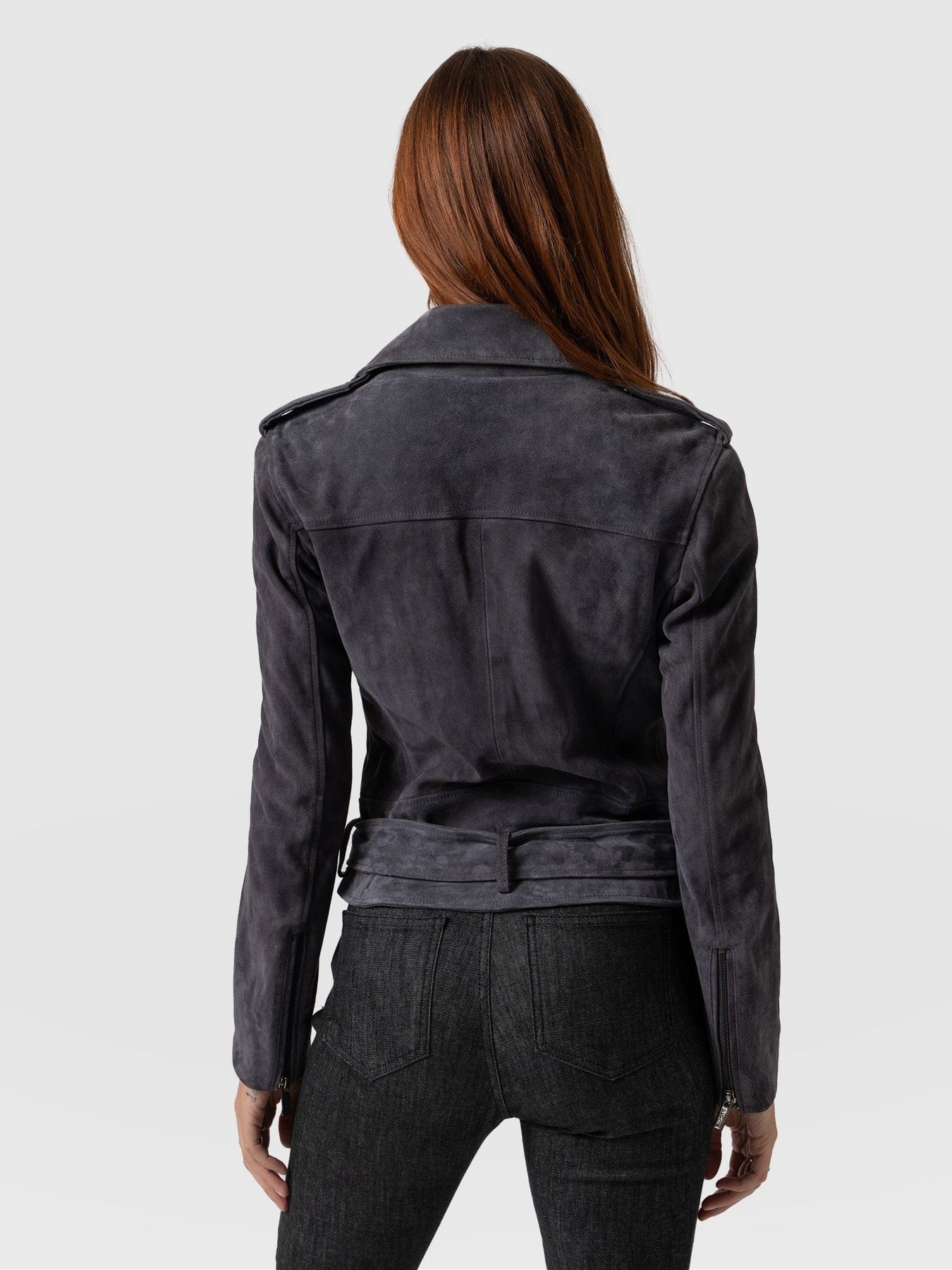 Women's Suede Leather Biker Jacket with Matte Black