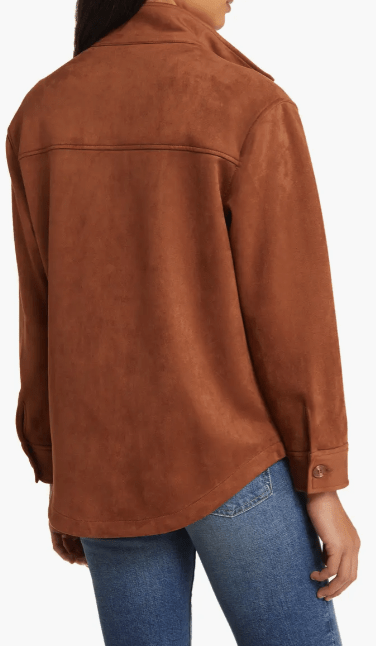 Trendy Women's Suede Trucker Leather Shirt - Brown