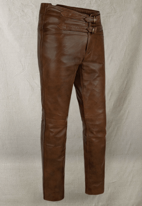 Men's Distressed Leather Pant In Dark Brown