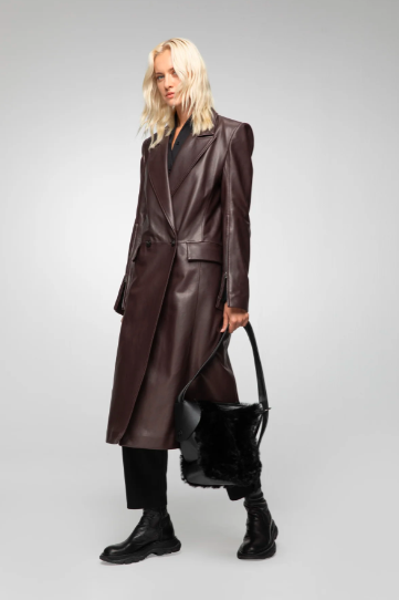 Women's Coffee Brown Leather Trench Coat