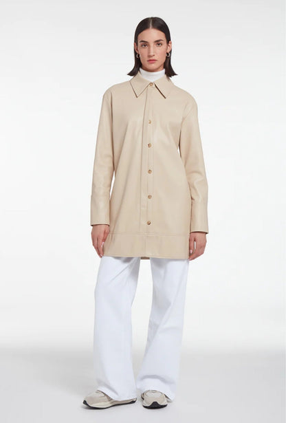 Women's Elegant Beige Long Leather Shirt