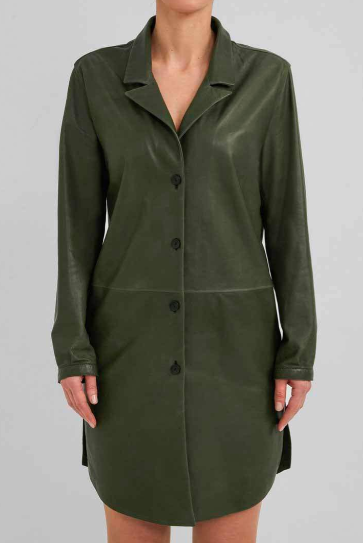 Women's Khaki Premium Leather Coat