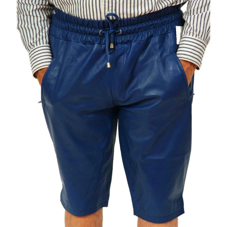 Men's Blue Leather Shorts