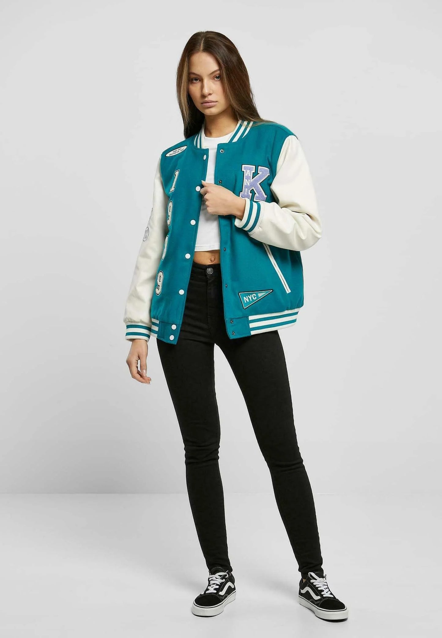 Women's Sea Green and White Varsity Jacket