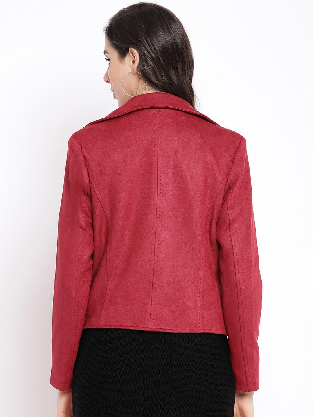 Women’s Red Leather Cropped Biker Jacket