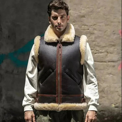 Men’s Dark Brown Shearling Leather Vest