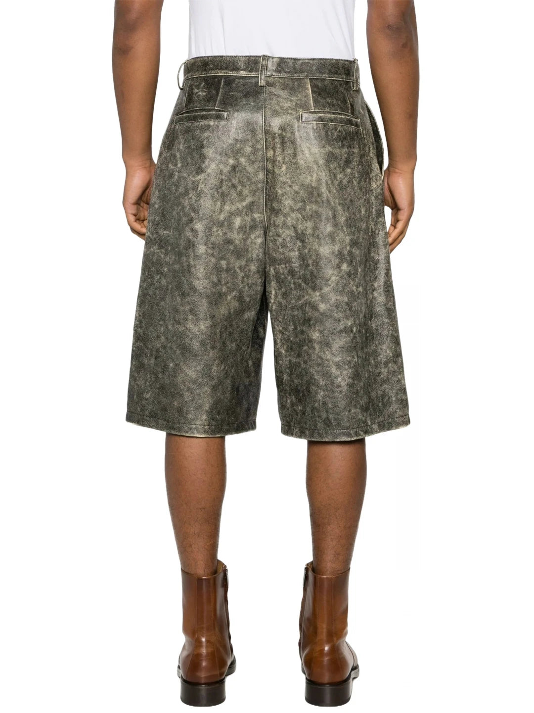 Distressed Black Leather Bermuda Shorts for Men