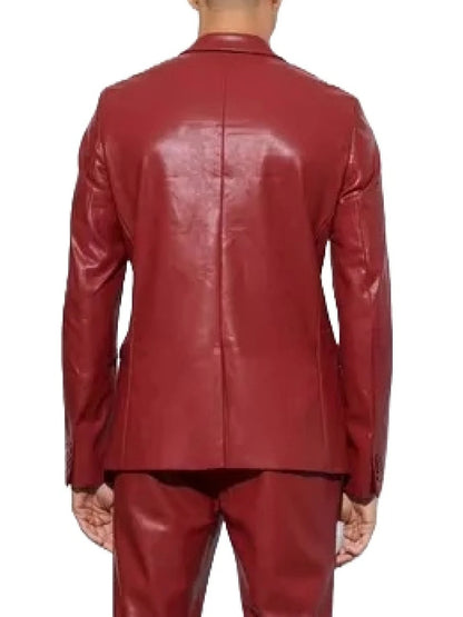 Double-Breasted Red Leather Blazer