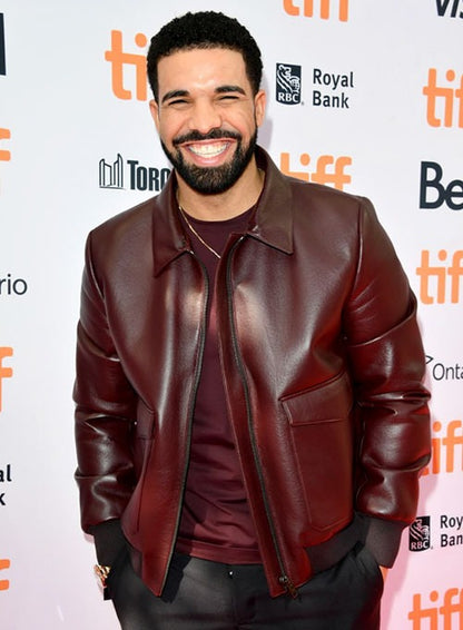 Drake Toronto Film Festival Red Leather Jacket