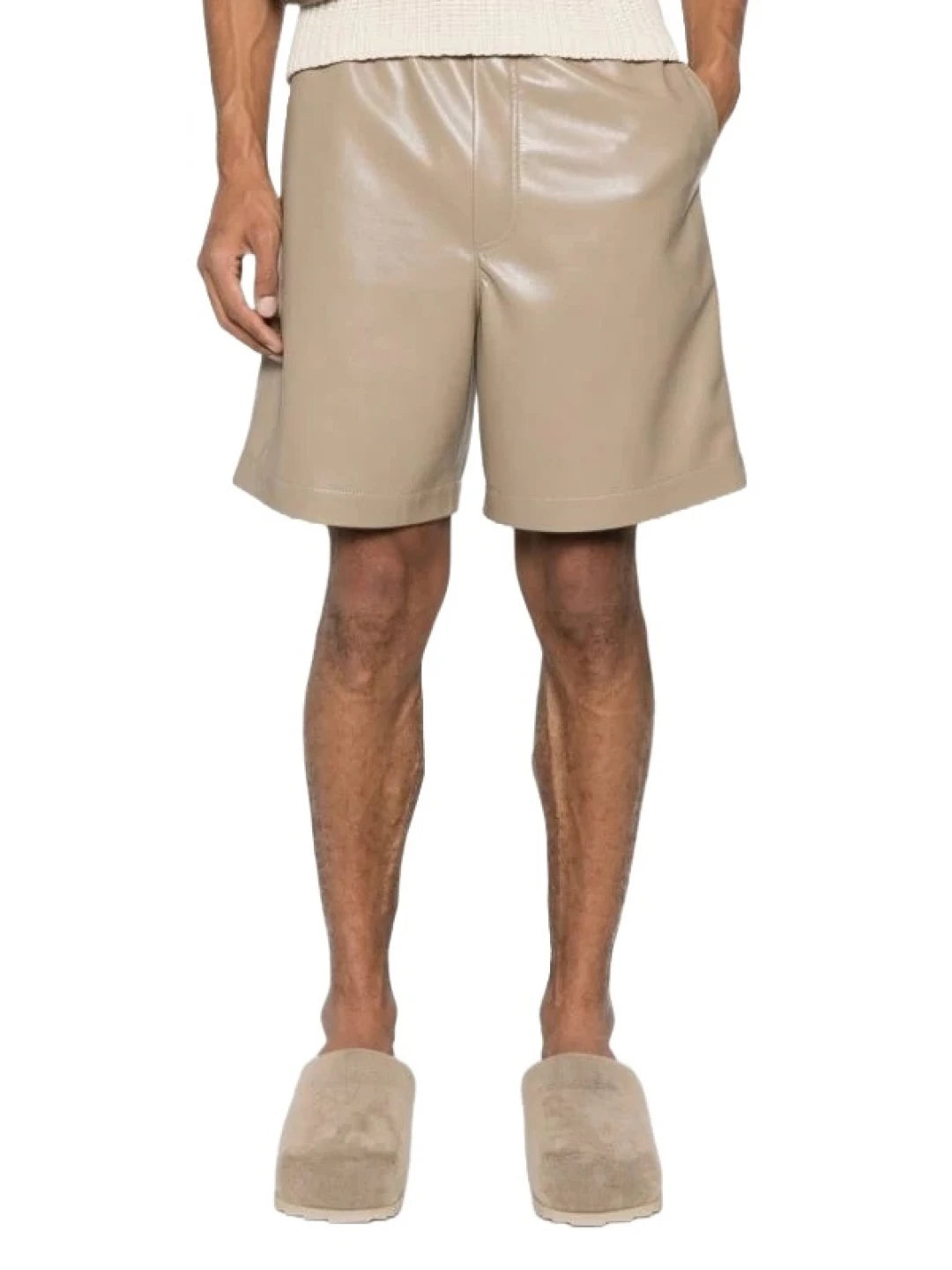 Elasticated Waist Beige Leather Shorts for Men