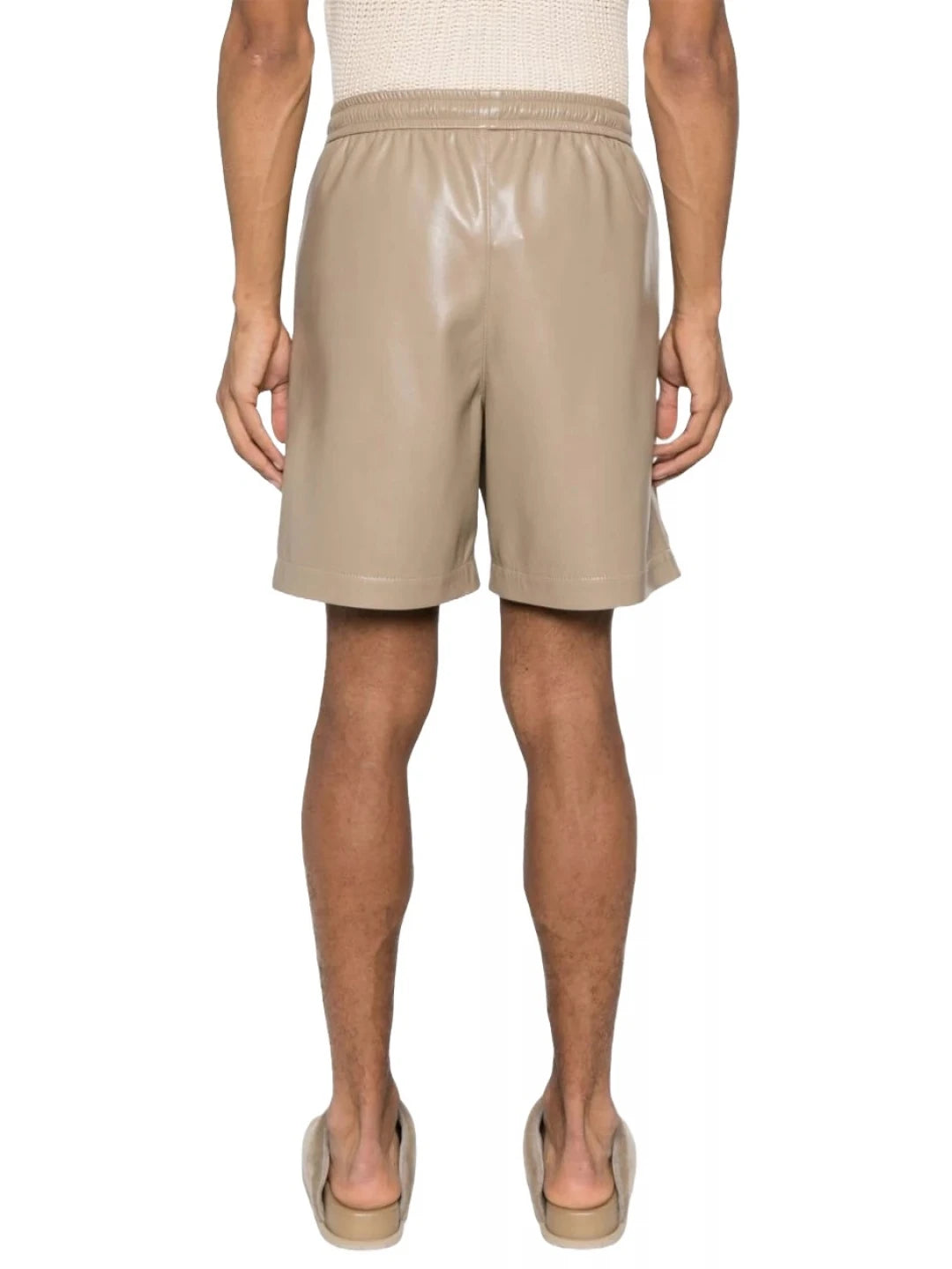 Elasticated Waist Beige Leather Shorts for Men