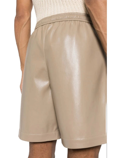 Elasticated Waist Beige Leather Shorts for Men