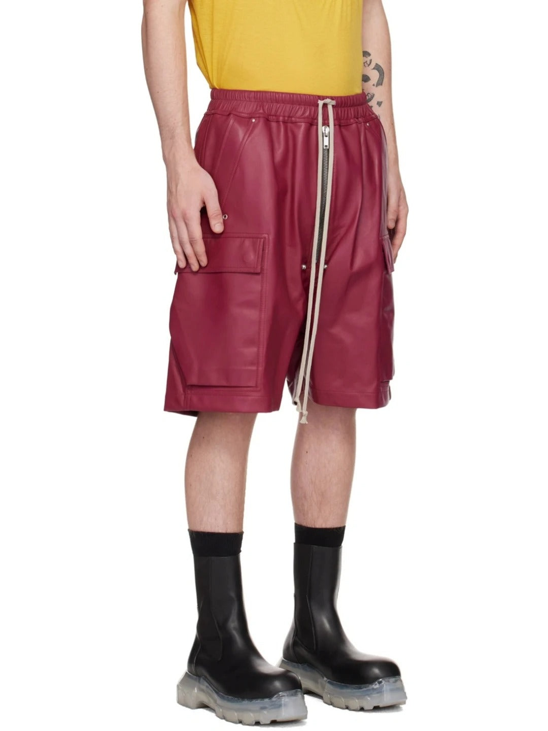 Men’s Burgundy Leather Shorts with Elasticized Waistband