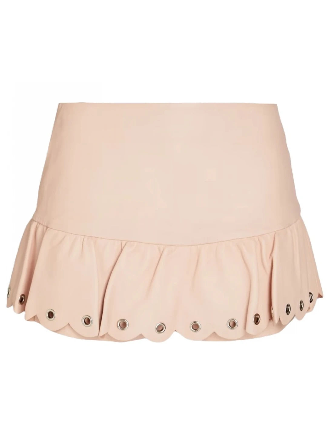 Eyelet Embellished Ruffled Pink Leather Shorts for Women