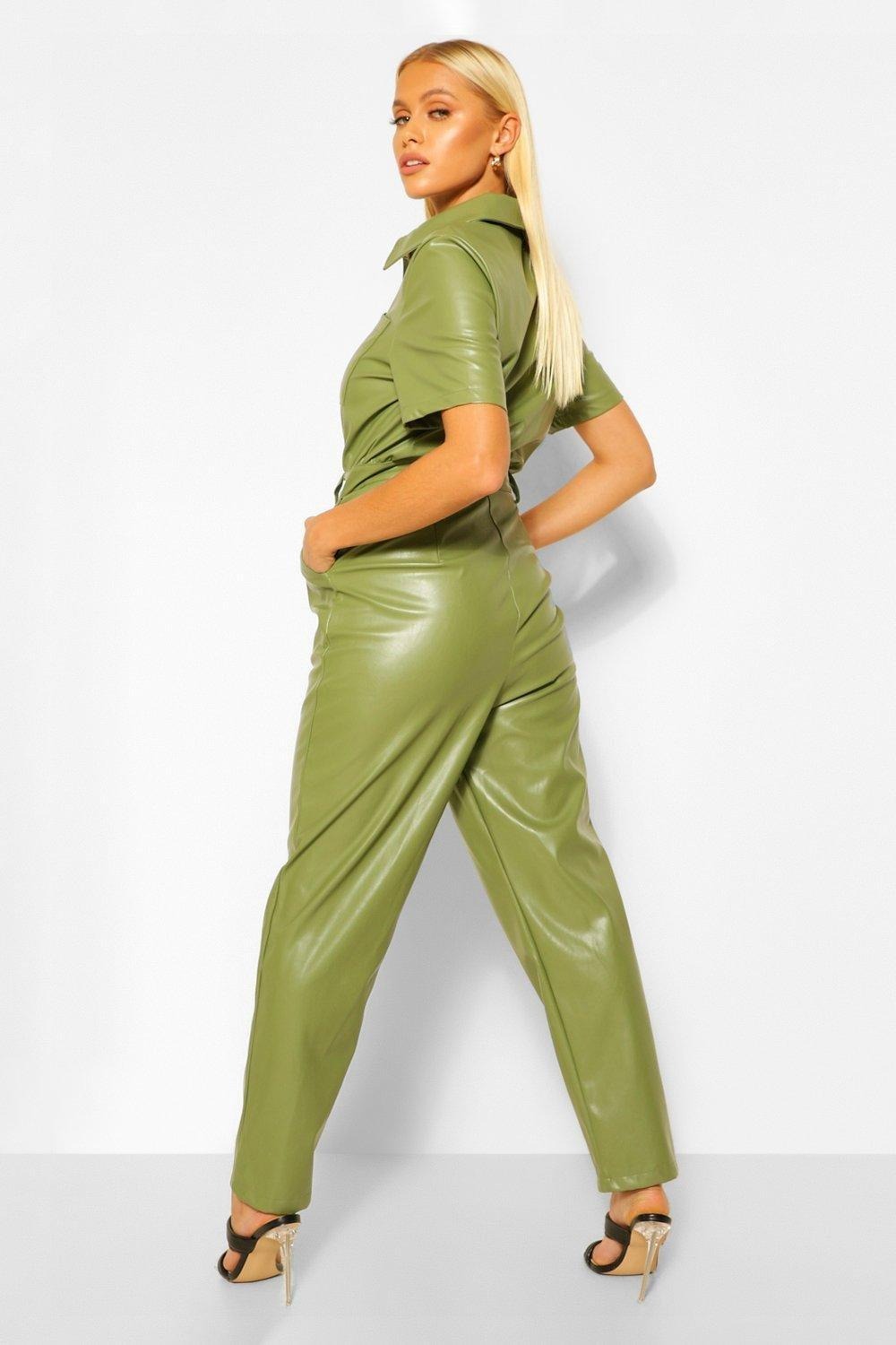 Stylish Women's Green Leather Jumpsuit for Fashion-Forward Women