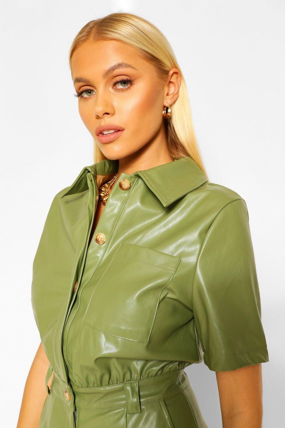 Stylish Women's Green Leather Jumpsuit for Fashion-Forward Women