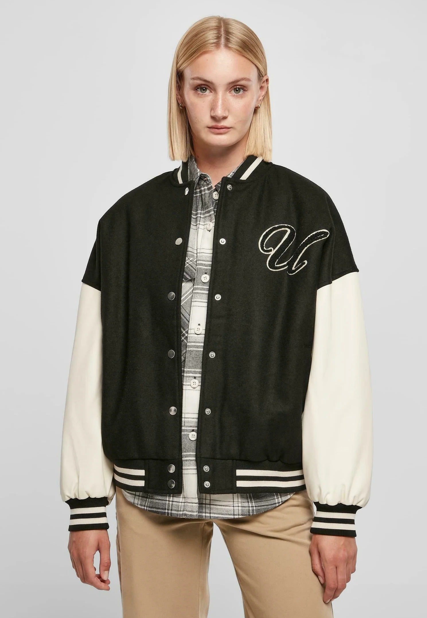 Women's Stylish Black and White Varsity Jacket