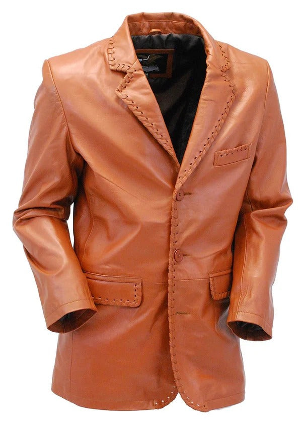 Light Brown Whip Stitch Leather Blazer