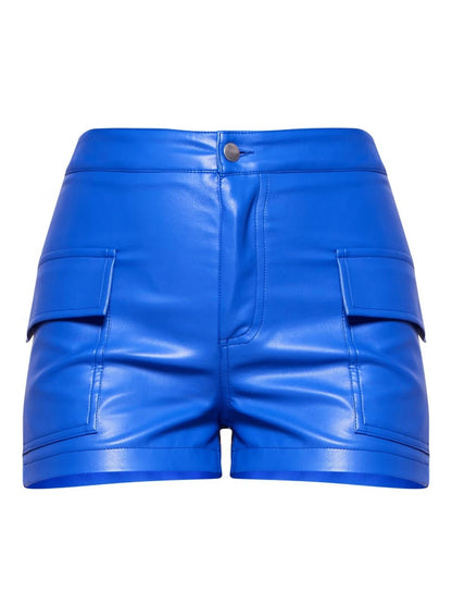 Flap Pockets Blue Leather Shorts – Modern Women's Fashion Staple