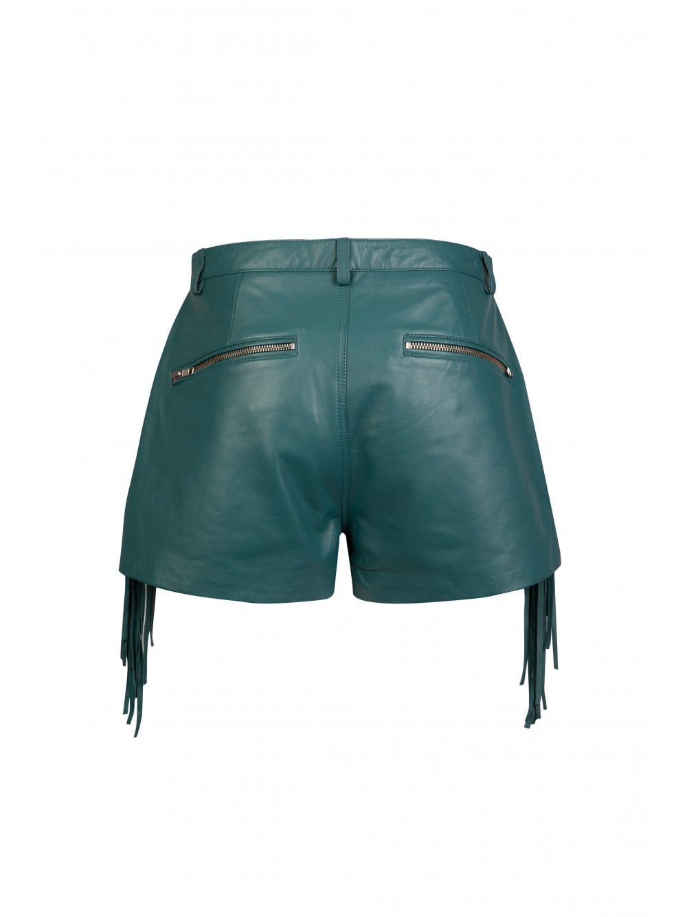 Women’s Green Leather Fringed Shorts