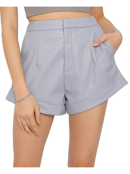 Front Darts Detailing Grey Leather Shorts – Elegant Women's Modern Look