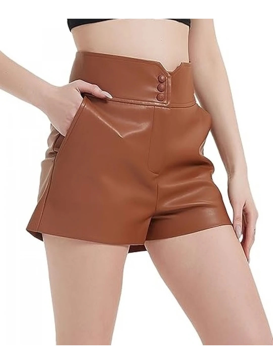 High-Waist Brown Leather Shorts for Women

