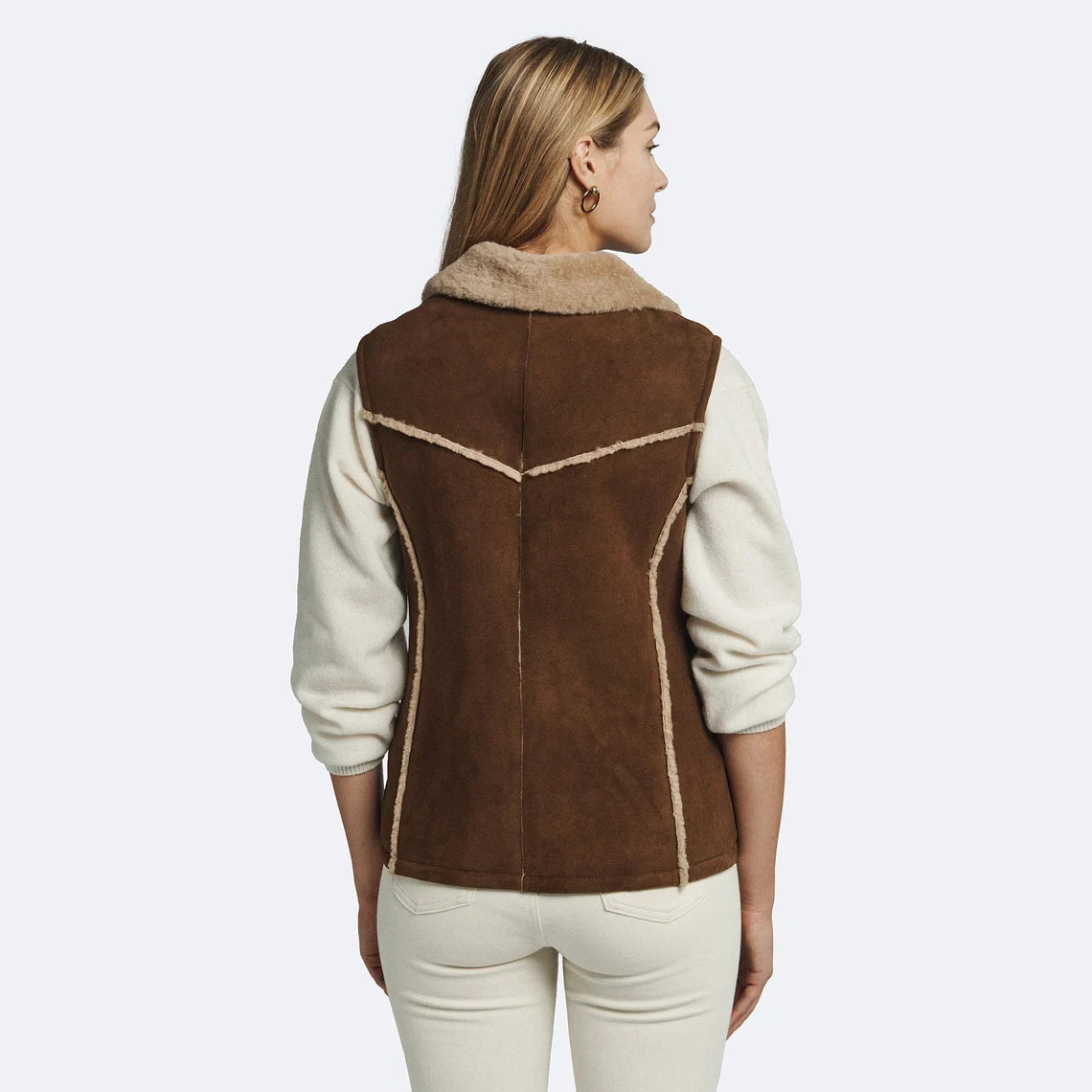 Chic Brown Shearling Leather Vest for Women